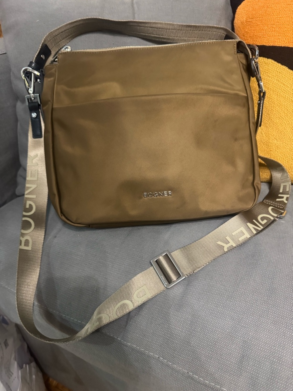 Bogner Olive-Tan Messenger Bag with Branded Strap